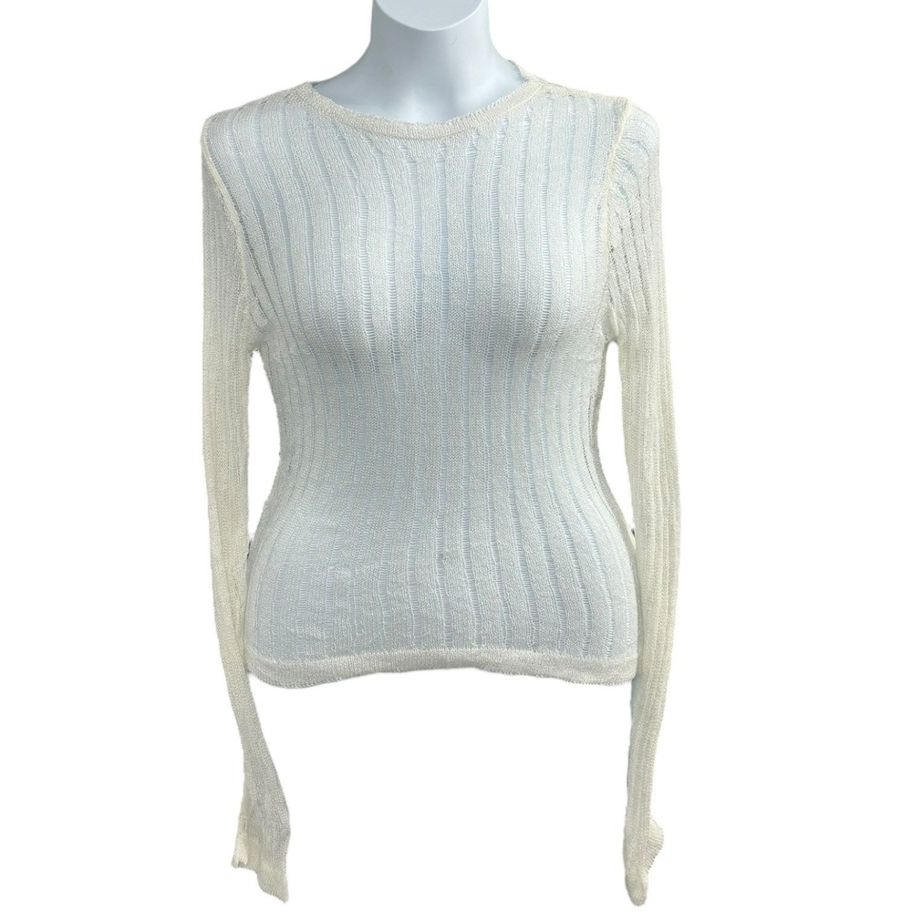 PrettyLittleThing‎ PLT White Sheer Ribbed Knit Long Sleeve Top XL NWT